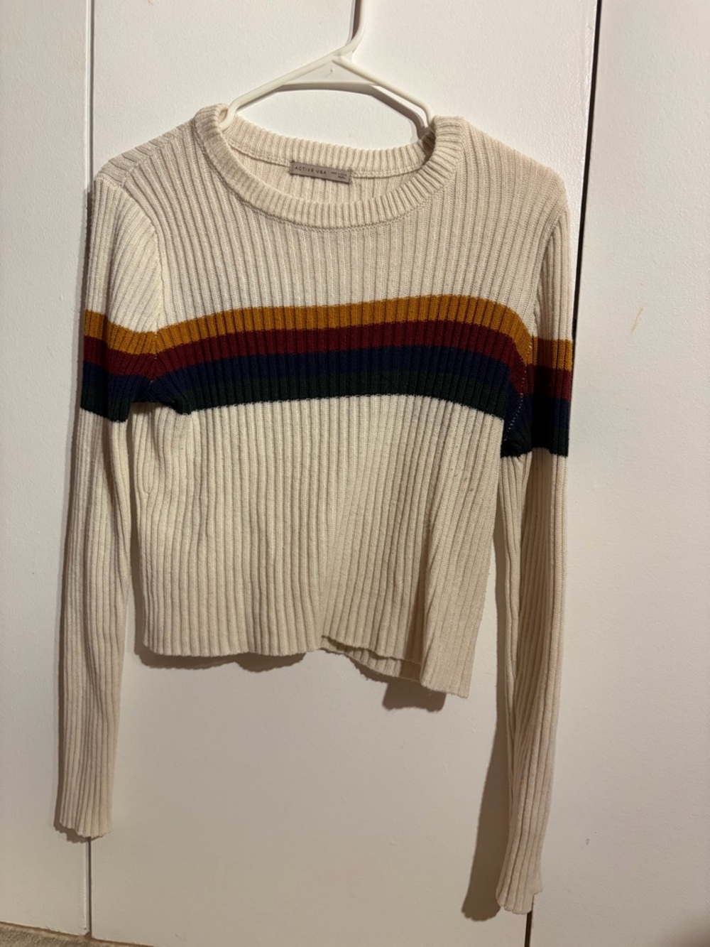 Active USA Cream Ribbed Knit Top